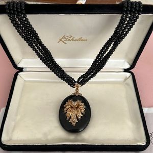 Vintage Robin Rotenier black beaded choker locket
